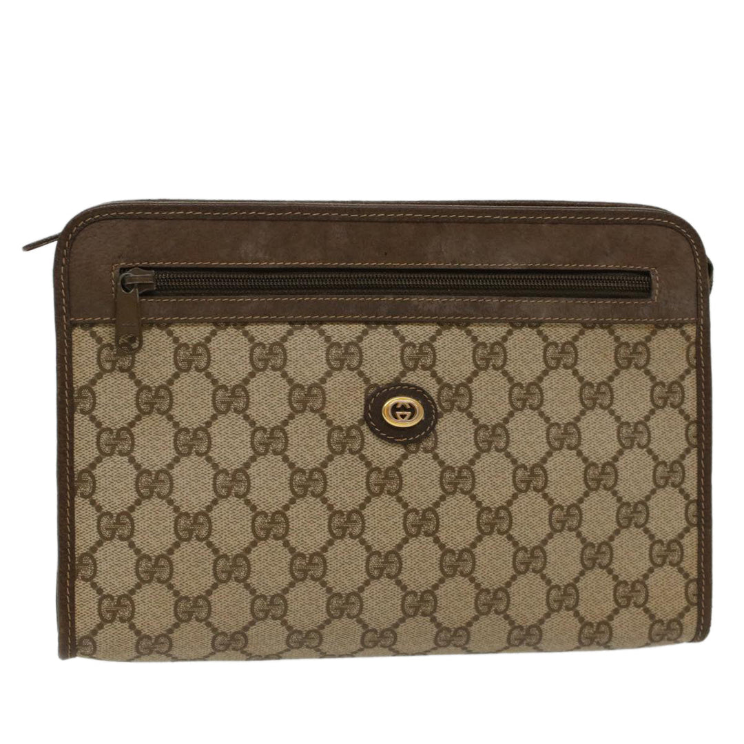 GUCCI GG Canvas Clutch Bag PVC Leather Beige 97.01.037  48147