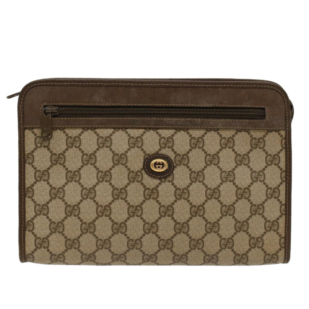 GUCCI GG Canvas Clutch Bag PVC Leather Beige 97.01.037  48147