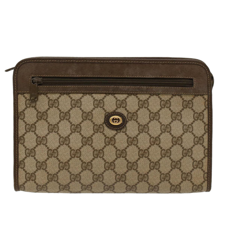 GUCCI GG Canvas Clutch Bag PVC Leather Beige 97.01.037  48147