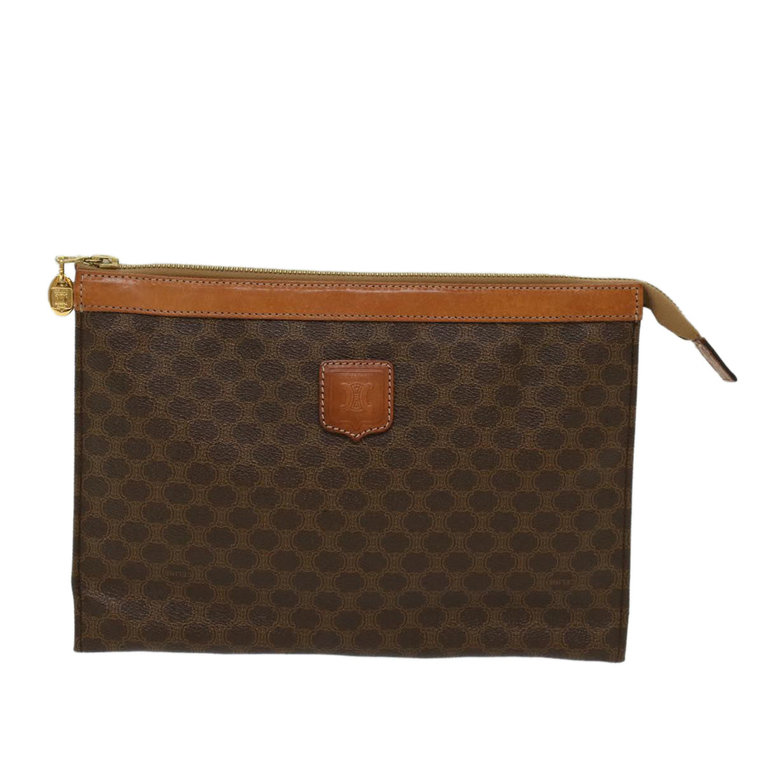 Celine Macadam Canvas Clutch Bag PVC Leather Brown  48205