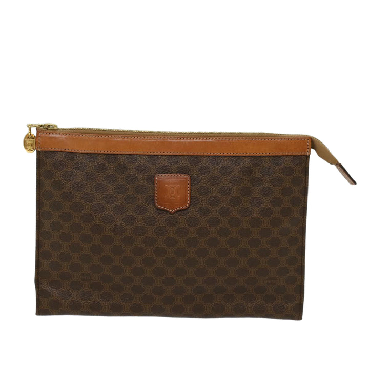 Celine Macadam Canvas Clutch Bag PVC Leather Brown  48205
