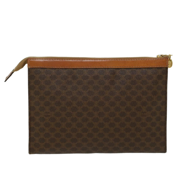 Celine Macadam Canvas Clutch Bag PVC Leather Brown  48205