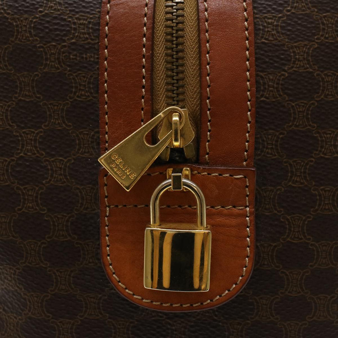 Celine Macadam Canvas Boston Bag PVC Leather Brown  48316