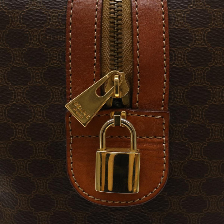 Celine Macadam Canvas Boston Bag PVC Leather Brown  48316