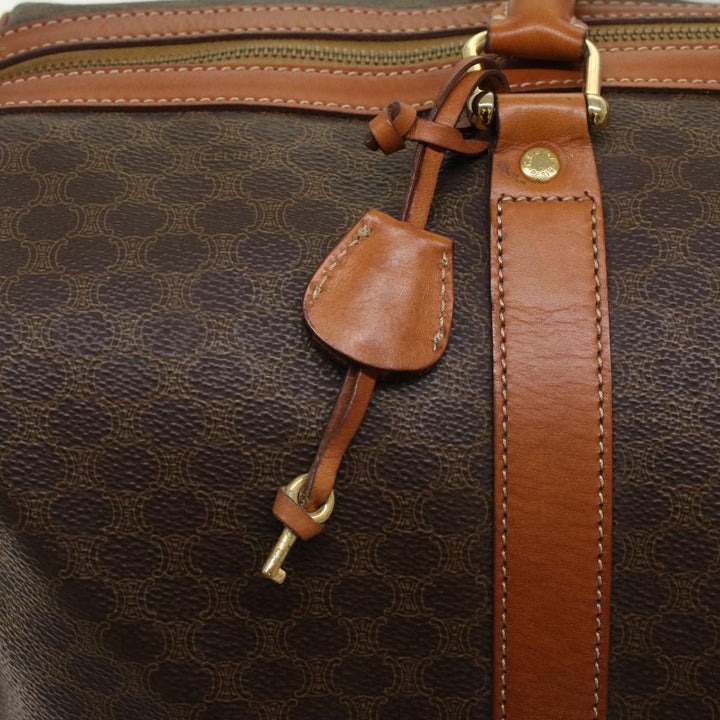 Celine Macadam Canvas Boston Bag PVC Leather Brown  48316