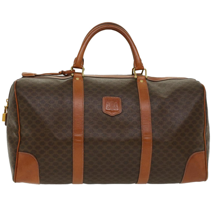 Celine Macadam Canvas Boston Bag PVC Leather Brown  48316