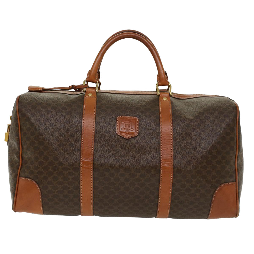 Celine Macadam Canvas Boston Bag PVC Leather Brown  48316