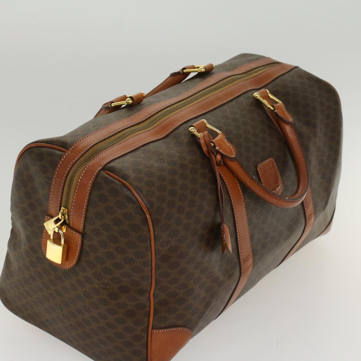 Celine Macadam Canvas Boston Bag PVC Leather Brown  48316