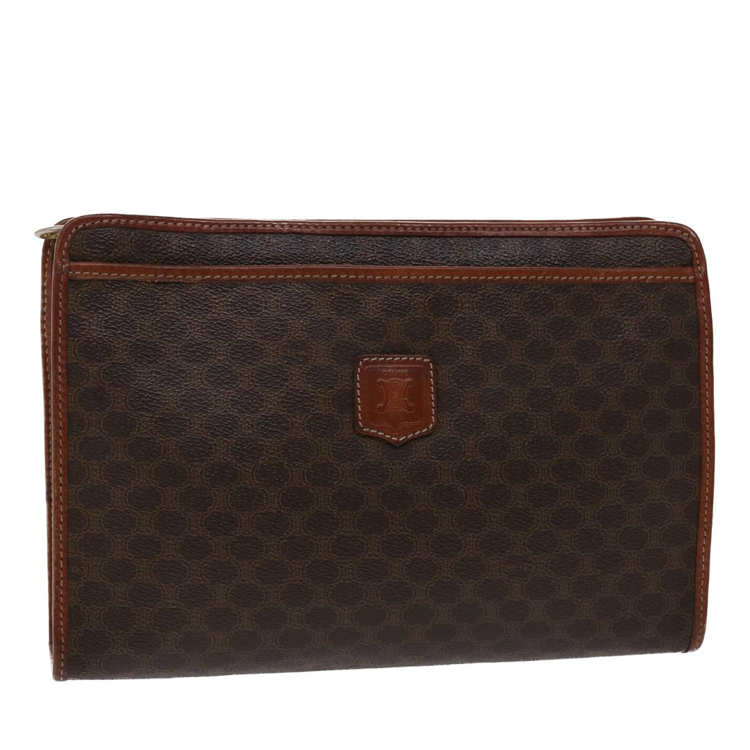 Celine Macadam Canvas Clutch Bag PVC Leather Brown  48331