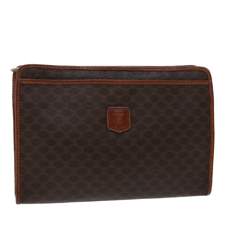 Celine Macadam Canvas Clutch Bag PVC Leather Brown  48331