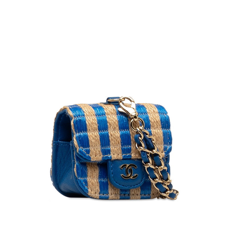 Top Quality Chanel Coco Yale pods pro case blue beige raffia leather ladies CHANEL