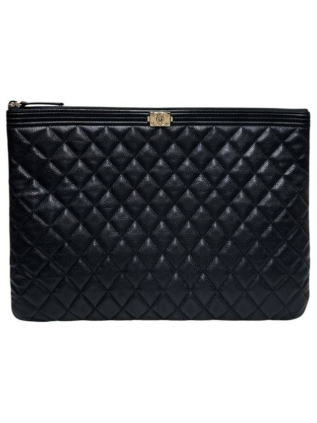 A84407 Cavier Skin Boy Vintage Gold Plated Large Clutch Chanel