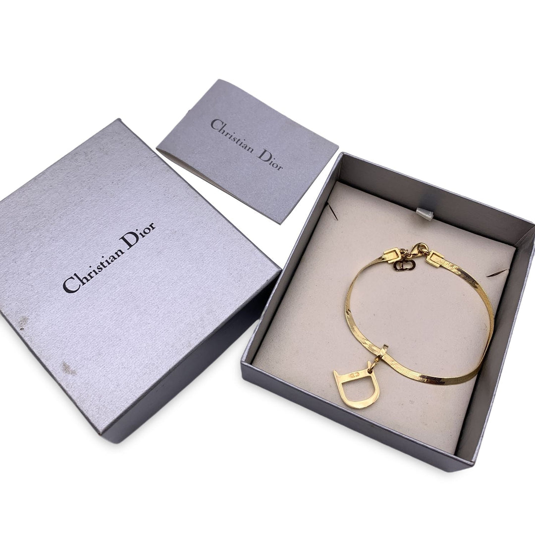 CHRISTIAN Top quality Dior Gold Metal D Logo Pendant Snake Chain Bracelet