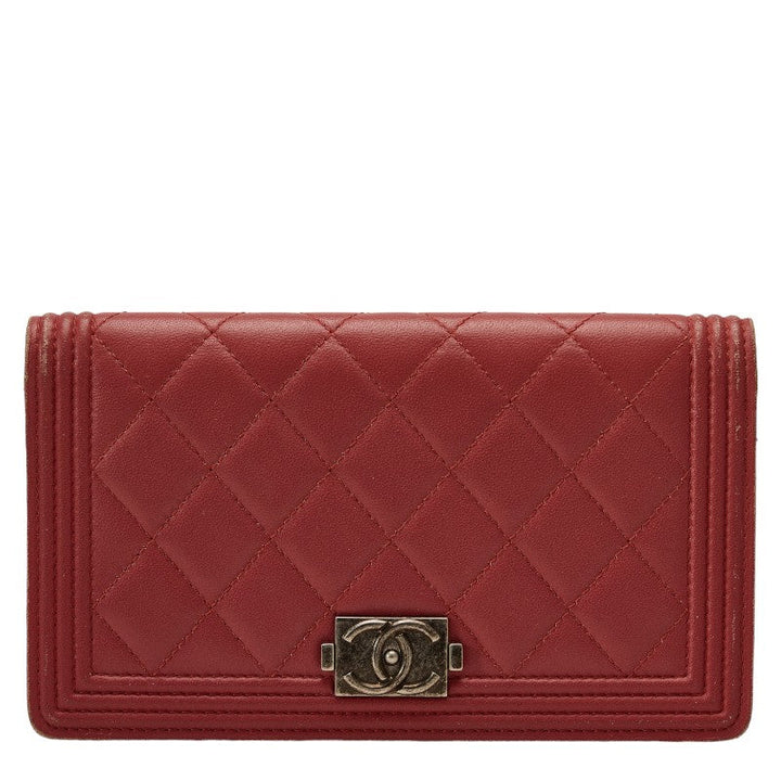 Top Quality Chanel Long Wallet Leather Wine Red