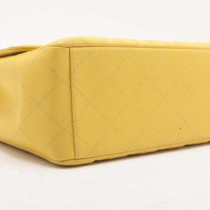 Top Quality Chanel DECAMATRASSE 34 MAXI Caviar S Single Flap Double Chain Bag Yellow Silver  13th A58601