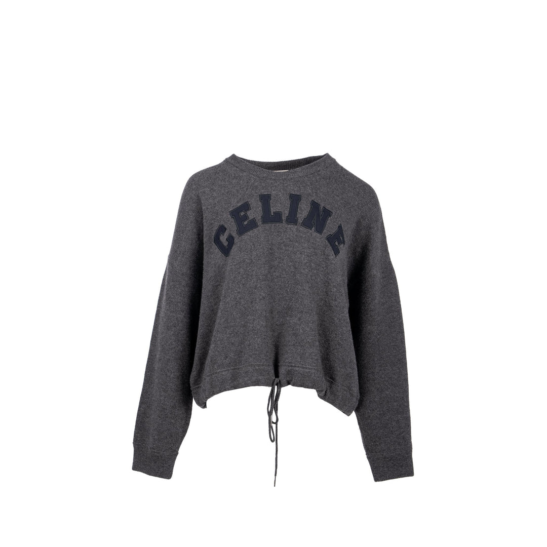 Celine Size L Graphic Print Crew Neck Sweater Wool/Cashmere Dark Grey