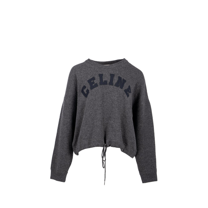 Celine Size L Graphic Print Crew Neck Sweater Wool/Cashmere Dark Grey