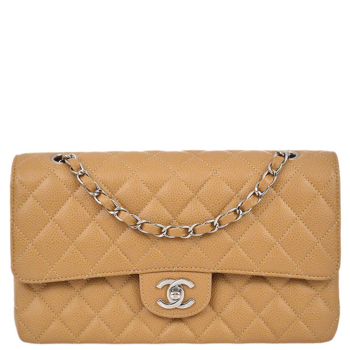 Top Quality Chanel 2004-2005 Classic Double Flap Medium Beige Caviar