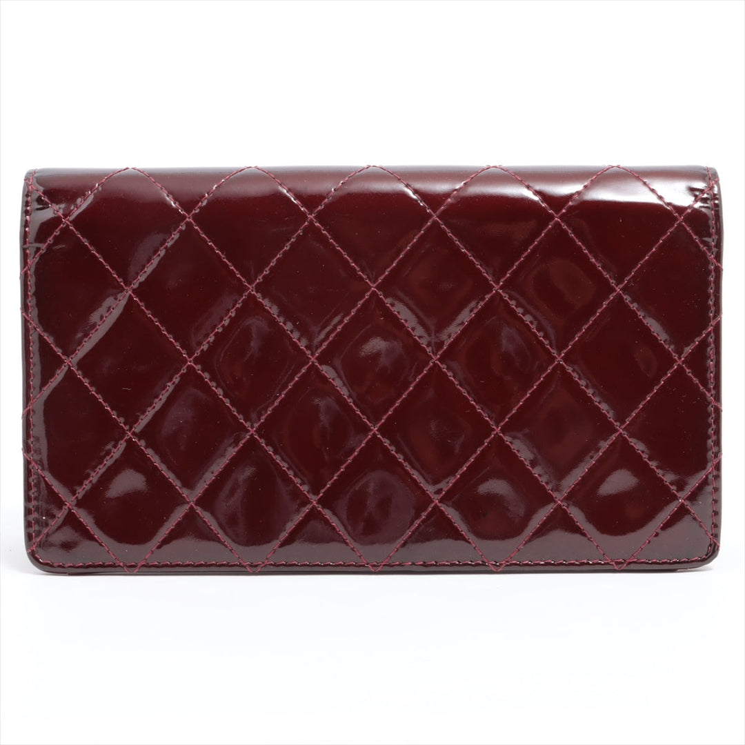 Top Quality Chanel Coco Patent Leather Wallet Bordeaux Silver  18th