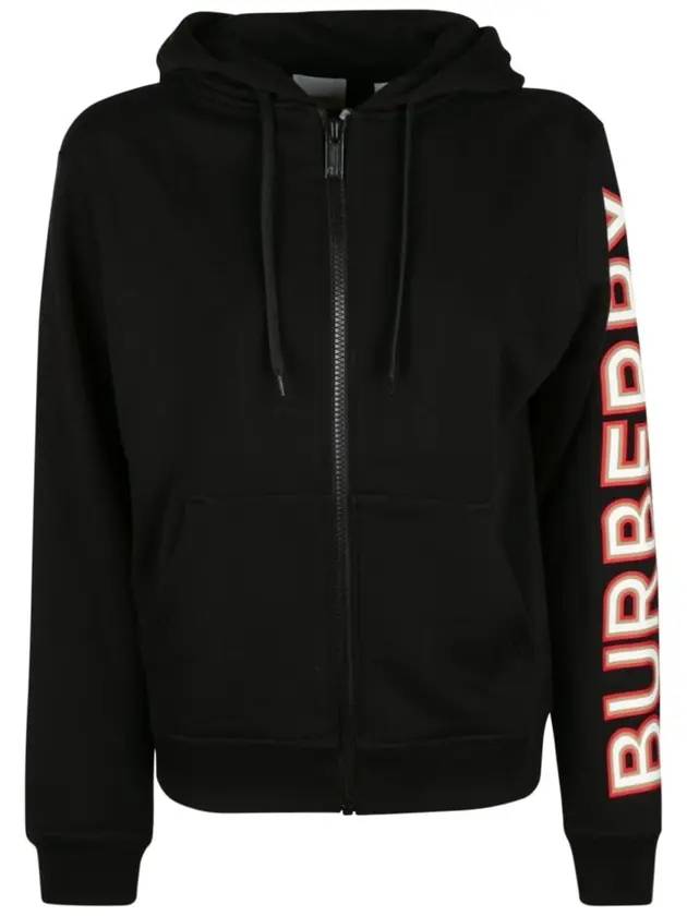 Burberry Logo Print Overfit Zip-Up Hoodie Black