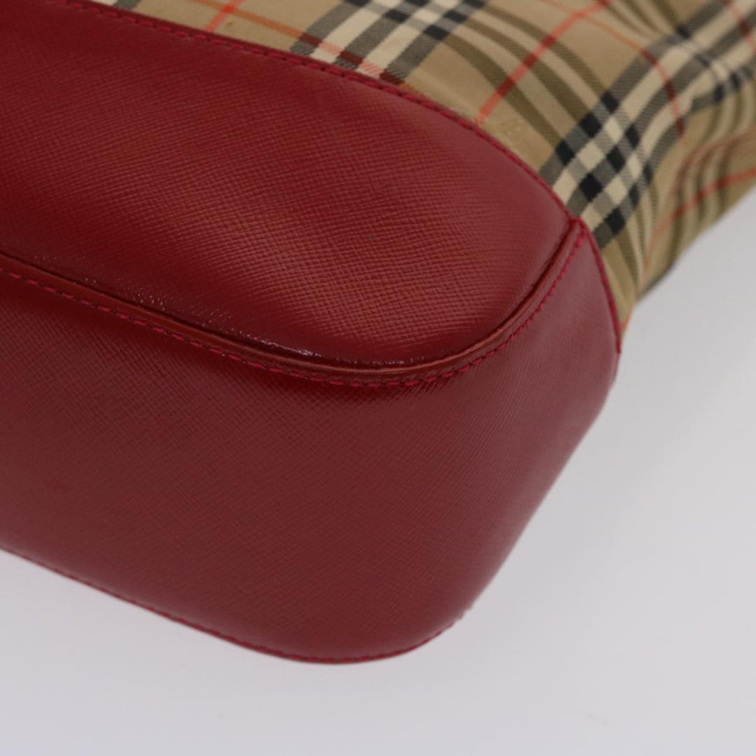 BURBERRYSs Nova Check Shoulder Bag Canvas Leather Beige Red Auth 49086