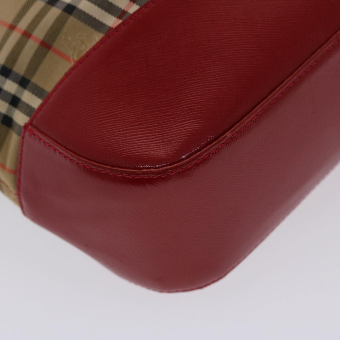 BURBERRYSs Nova Check Shoulder Bag Canvas Leather Beige Red Auth 49086