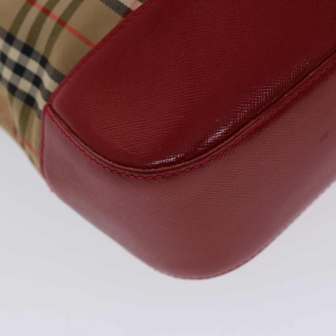 BURBERRYSs Nova Check Shoulder Bag Canvas Leather Beige Red Auth 49086