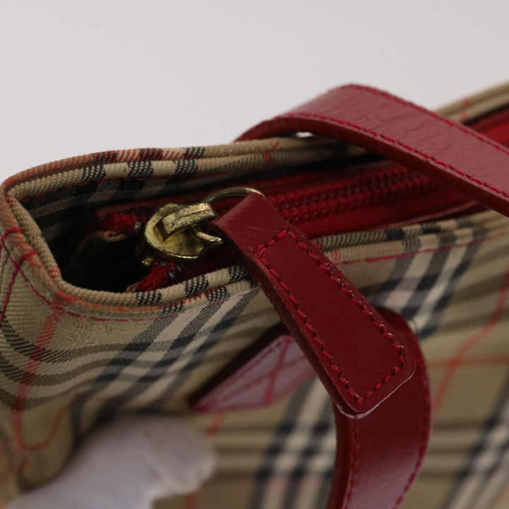 BURBERRYSs Nova Check Shoulder Bag Canvas Leather Beige Red Auth 49086