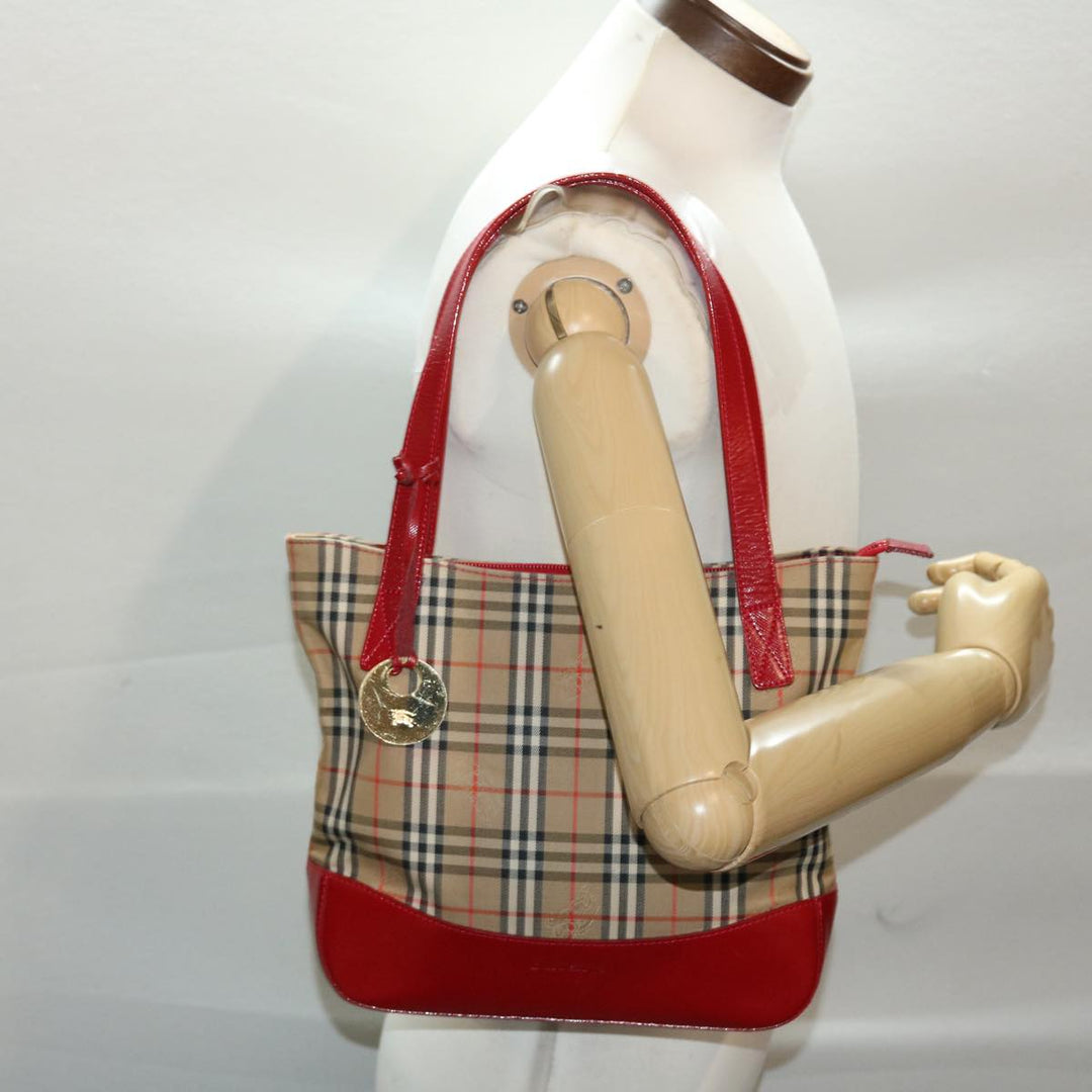 BURBERRYSs Nova Check Shoulder Bag Canvas Leather Beige Red Auth 49086