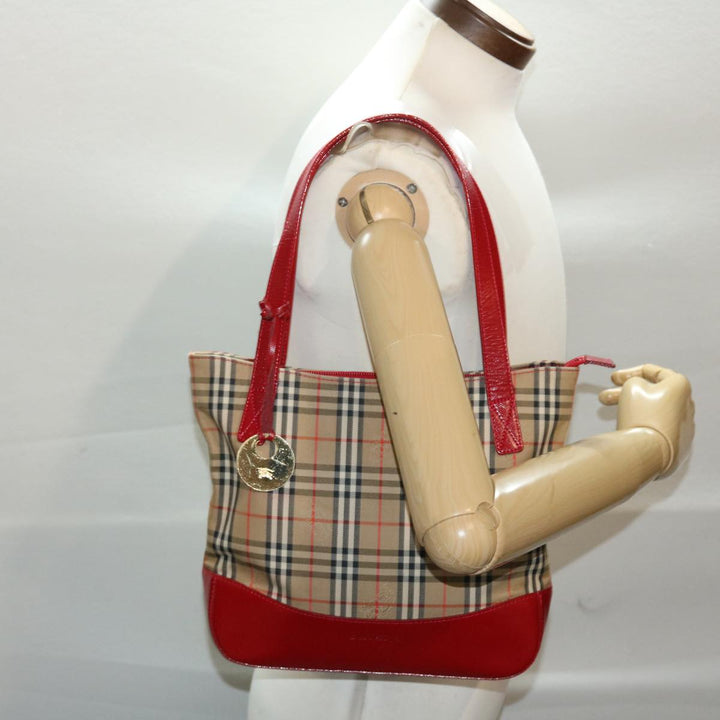 BURBERRYSs Nova Check Shoulder Bag Canvas Leather Beige Red Auth 49086