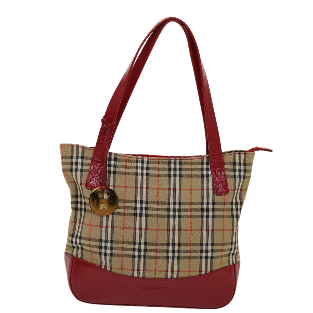BURBERRYSs Nova Check Shoulder Bag Canvas Leather Beige Red Auth 49086