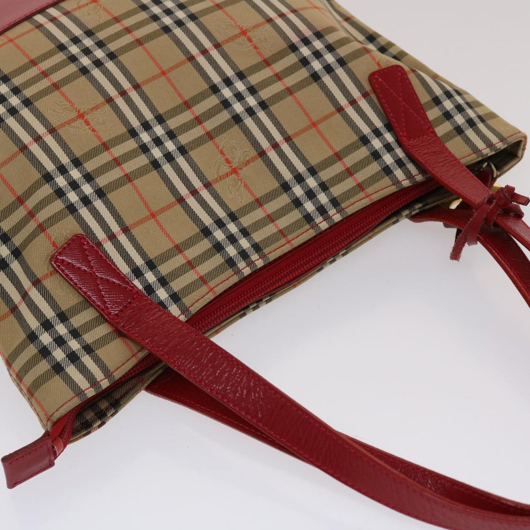 BURBERRYSs Nova Check Shoulder Bag Canvas Leather Beige Red Auth 49086