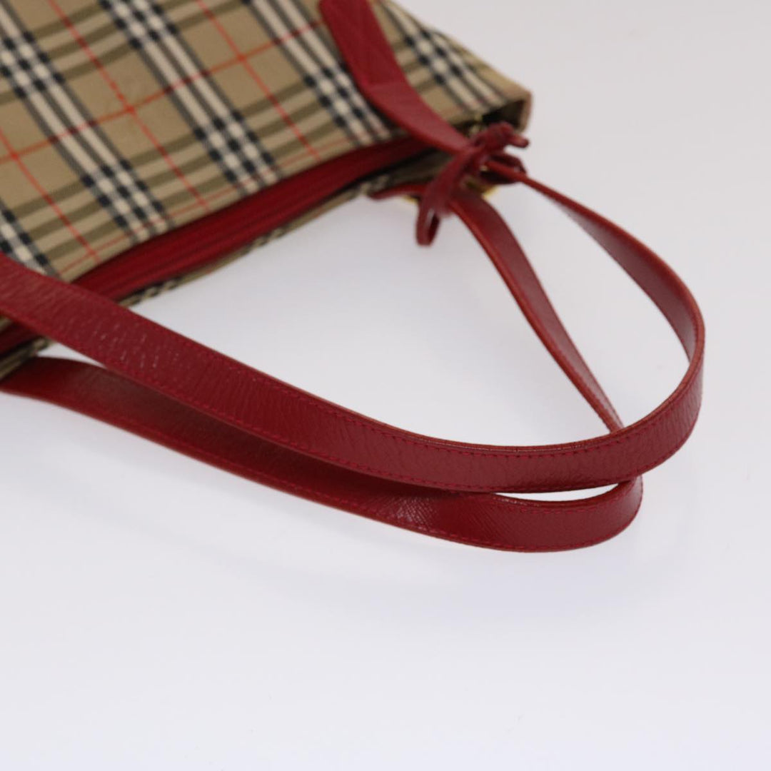 BURBERRYSs Nova Check Shoulder Bag Canvas Leather Beige Red Auth 49086