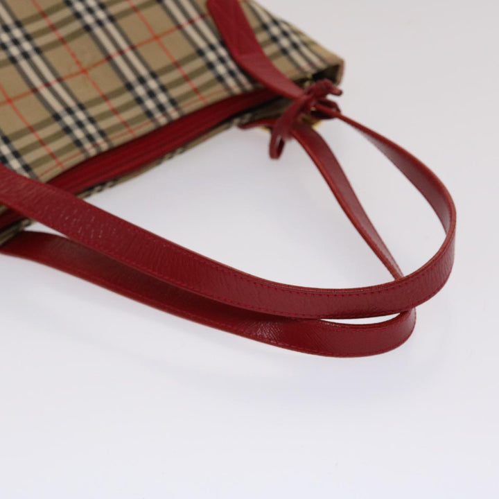 BURBERRYSs Nova Check Shoulder Bag Canvas Leather Beige Red Auth 49086