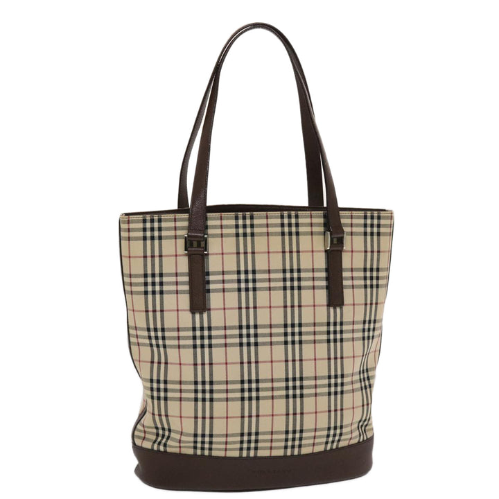 BurberrySs Nova Check Tote Bag Canvas Leather Beige Brown Auth 49087