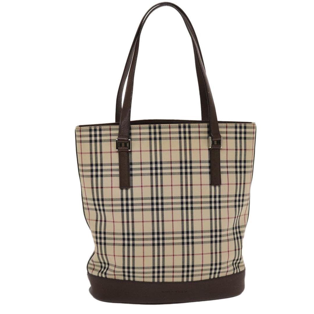 BurberrySs Nova Check Tote Bag Canvas Leather Beige Brown Auth 49087