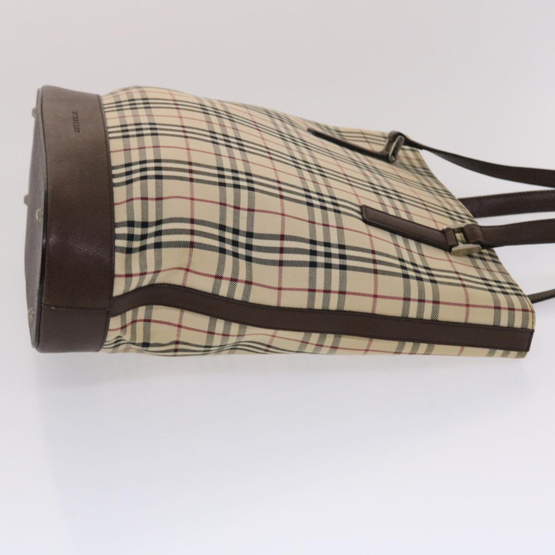 BurberrySs Nova Check Tote Bag Canvas Leather Beige Brown Auth 49087