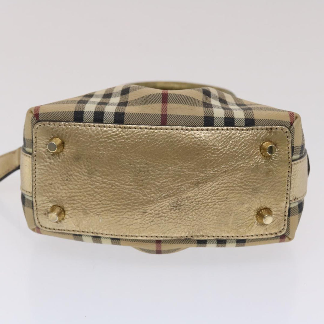 Burberry Nova Check Hand Bag PVC Leather Beige Gold Auth 49100