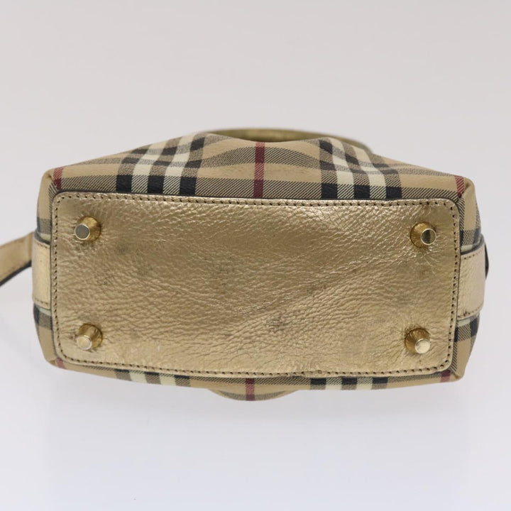 Burberry Nova Check Hand Bag PVC Leather Beige Gold Auth 49100