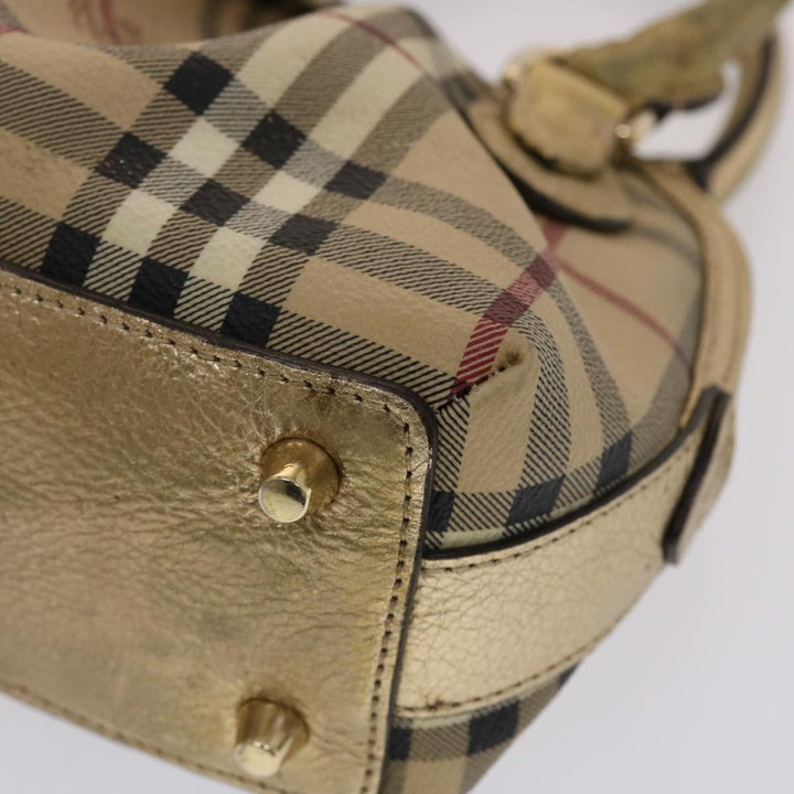 Burberry Nova Check Hand Bag PVC Leather Beige Gold Auth 49100