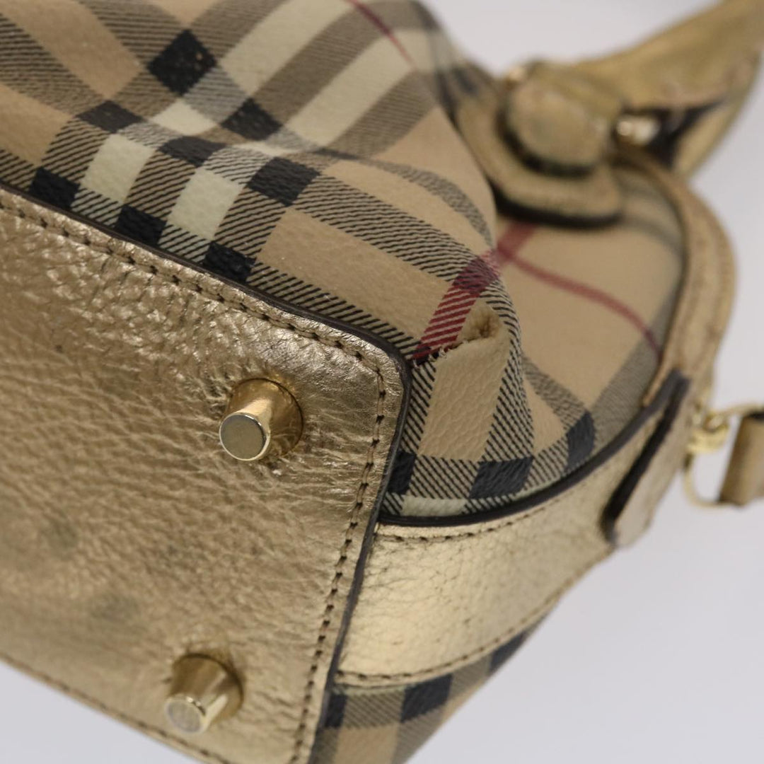 Burberry Nova Check Hand Bag PVC Leather Beige Gold Auth 49100
