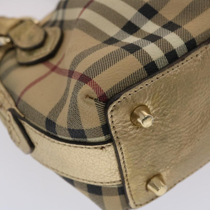 Burberry Nova Check Hand Bag PVC Leather Beige Gold Auth 49100