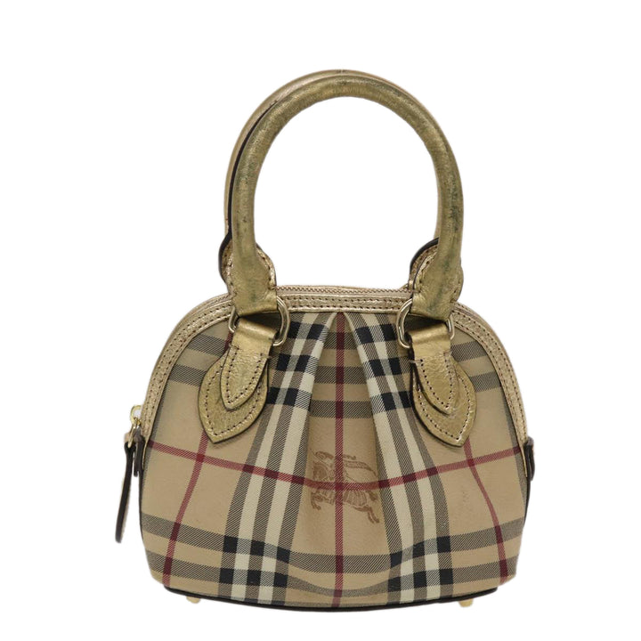 Burberry Nova Check Hand Bag PVC Leather Beige Gold Auth 49100