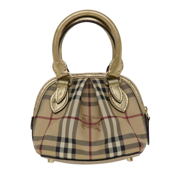 Burberry Nova Check Hand Bag PVC Leather Beige Gold Auth 49100