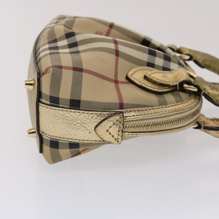 Burberry Nova Check Hand Bag PVC Leather Beige Gold Auth 49100