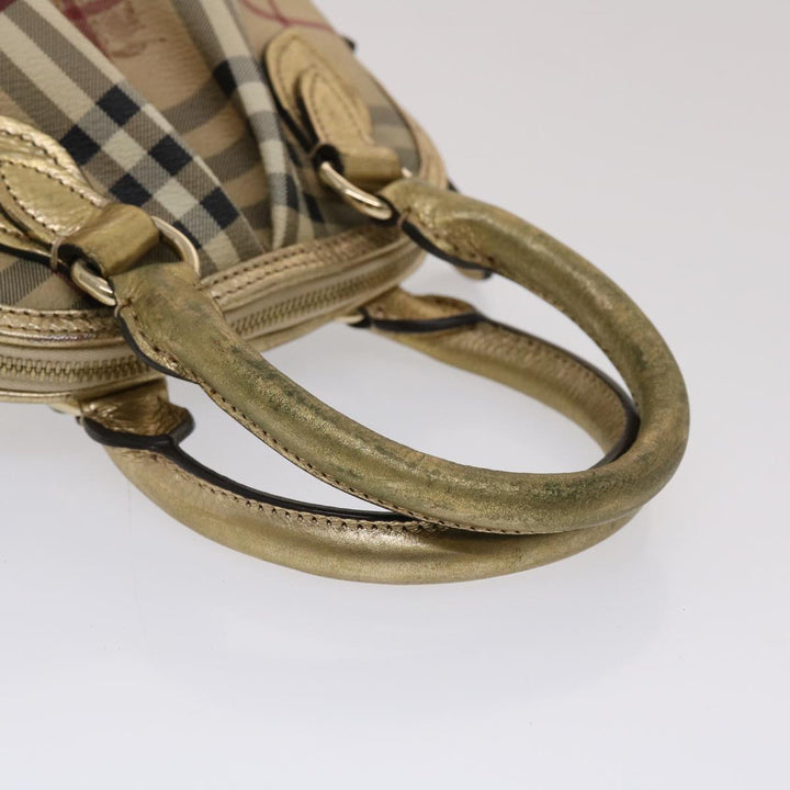 Burberry Nova Check Hand Bag PVC Leather Beige Gold Auth 49100