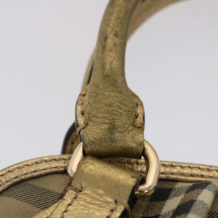 Burberry Nova Check Hand Bag PVC Leather Beige Gold Auth 49100