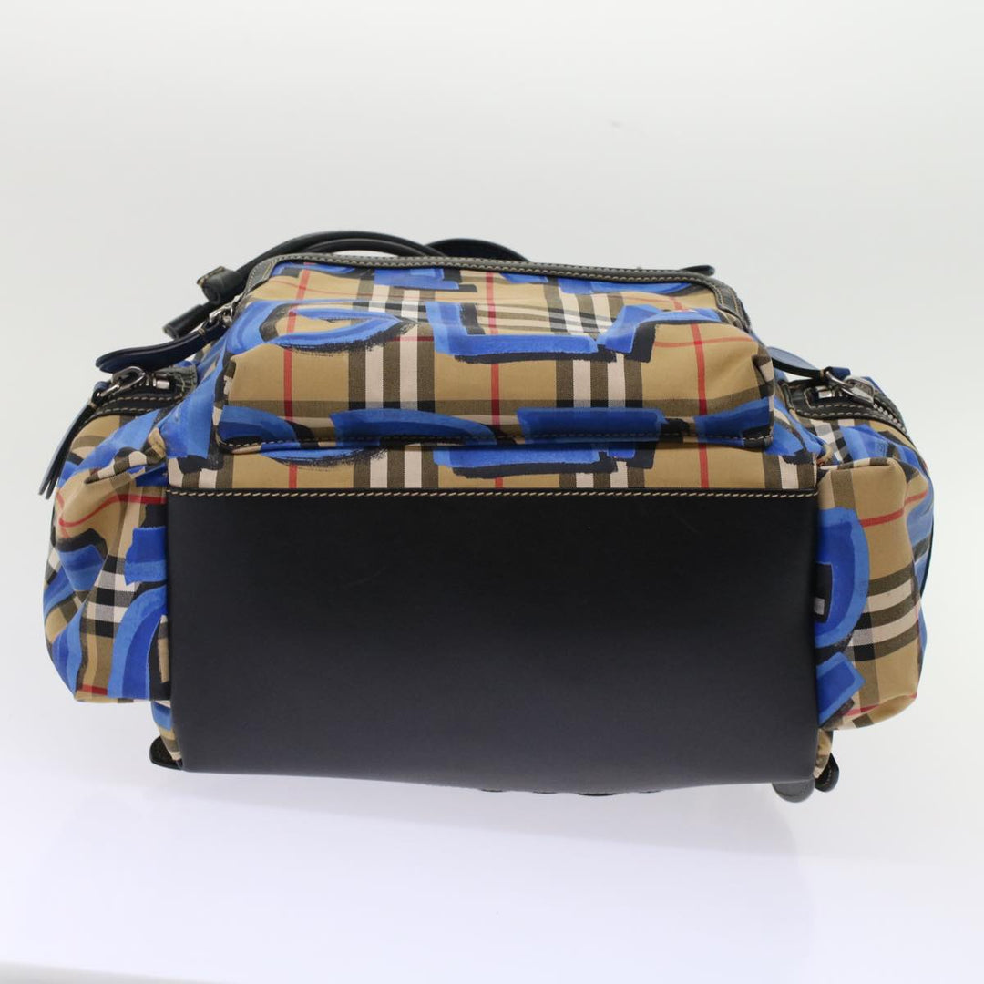 Top Quality Burberry Nova Check Graffiti Backpack Canvas Leather Beige Blue Auth 49119A