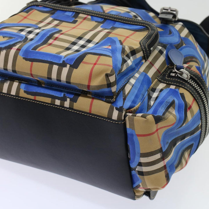 Top Quality Burberry Nova Check Graffiti Backpack Canvas Leather Beige Blue Auth 49119A