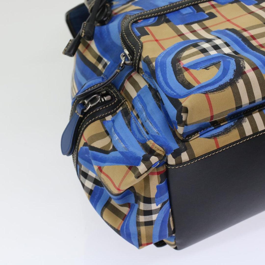 Top Quality Burberry Nova Check Graffiti Backpack Canvas Leather Beige Blue Auth 49119A